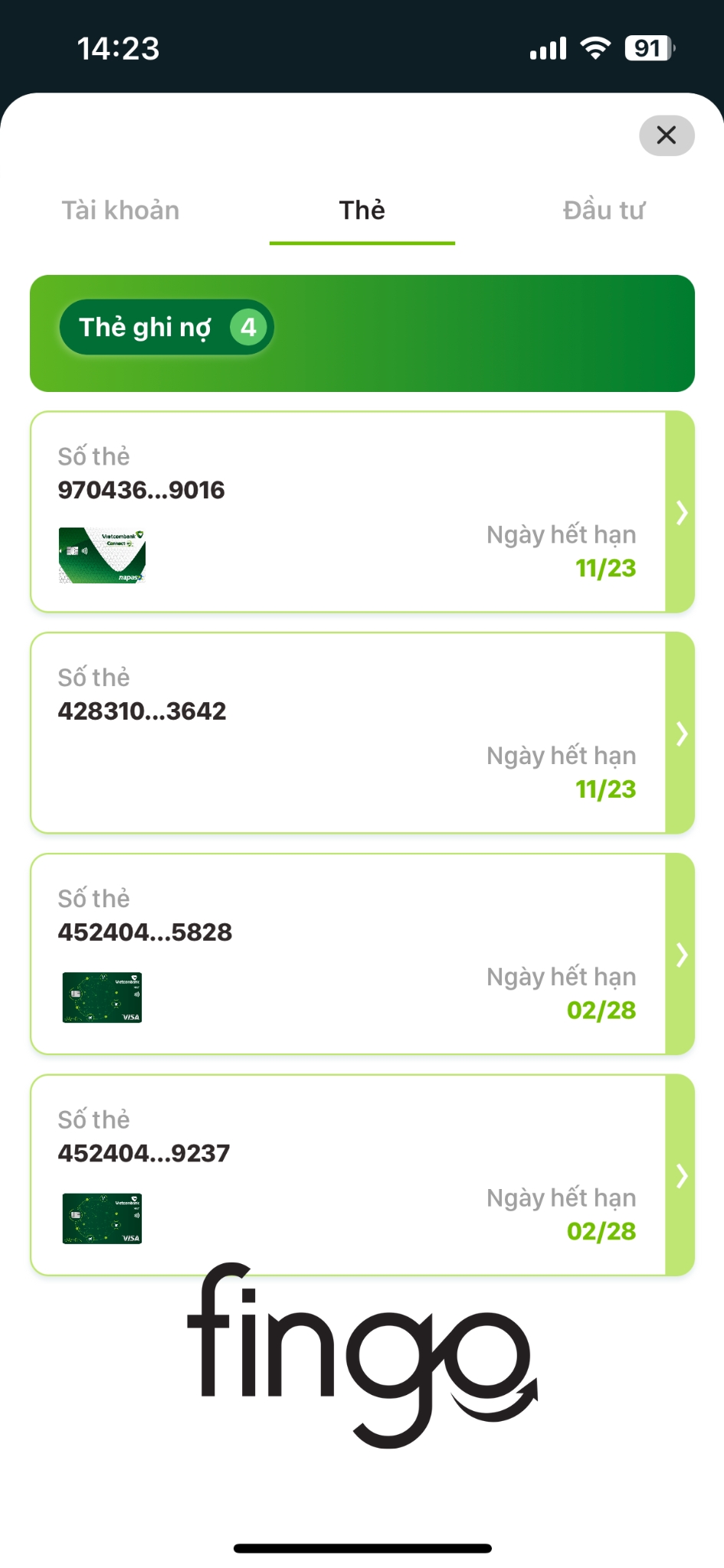 Cách kiểm tra thời hạn thẻ Vietcombank bước 2