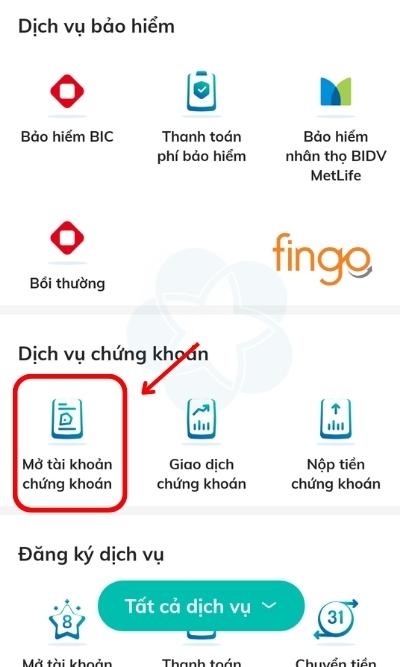 Chọn Mở tài khoản chứng khoán BSC