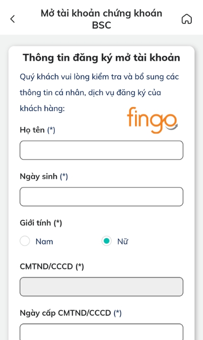 Điền các thông tin được hiển thị trên màn hình. Sau đó chọn Tiếp tục.