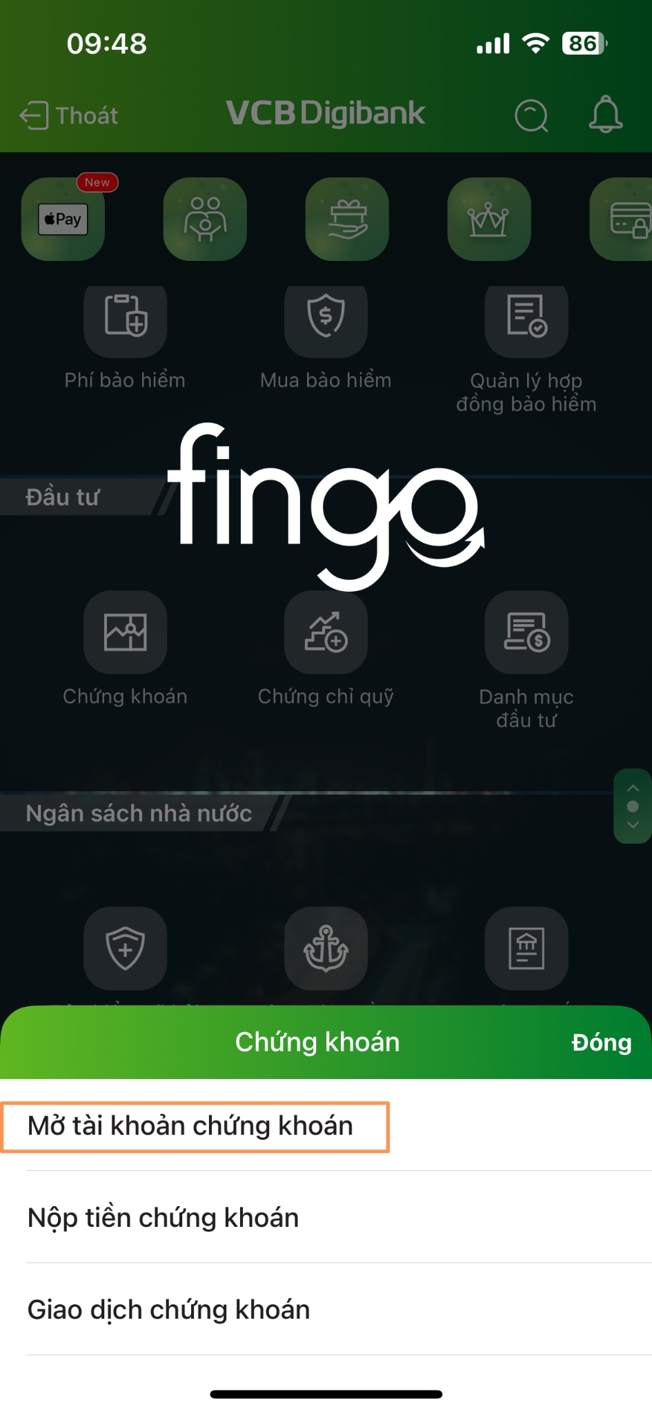 Cách mở tài khoản chứng khoán Vietcombank online bước 2