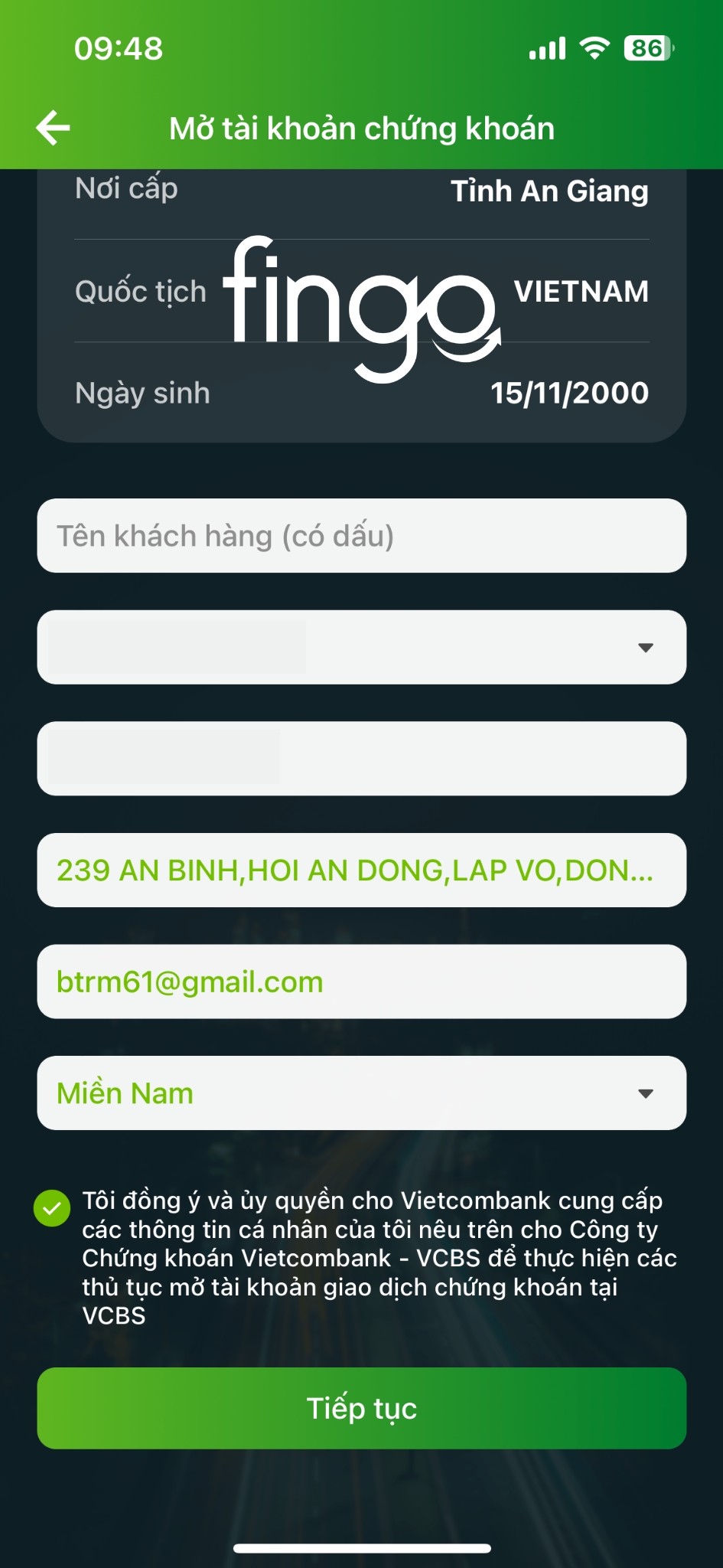 Cách mở tài khoản chứng khoán Vietcombank online bước 3