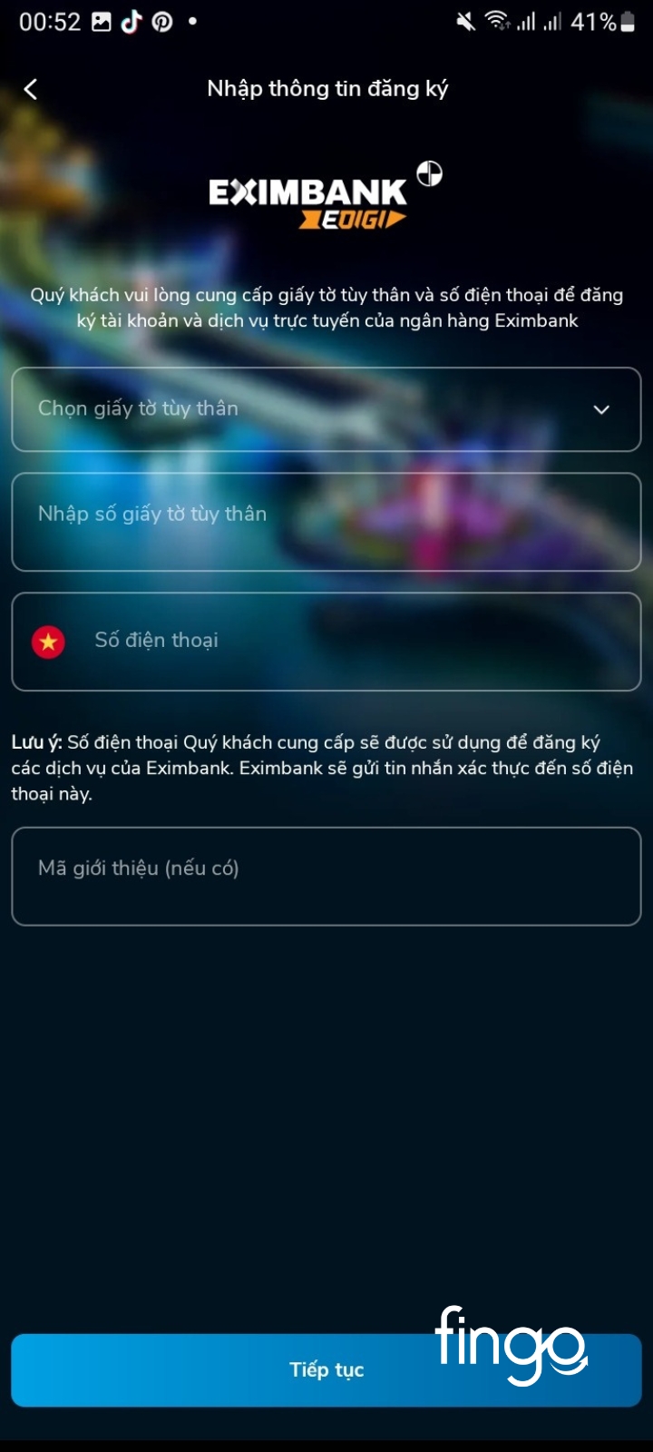 Bước 2: Chọn “Đăng ký tài khoản” và điền thông tin.