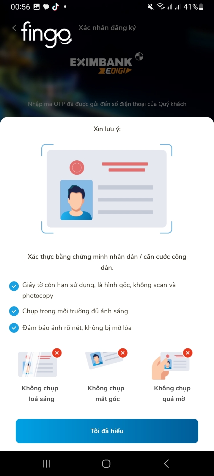 Bước 4: Chụp ảnh giấy tờ tùy thân để xác thực.