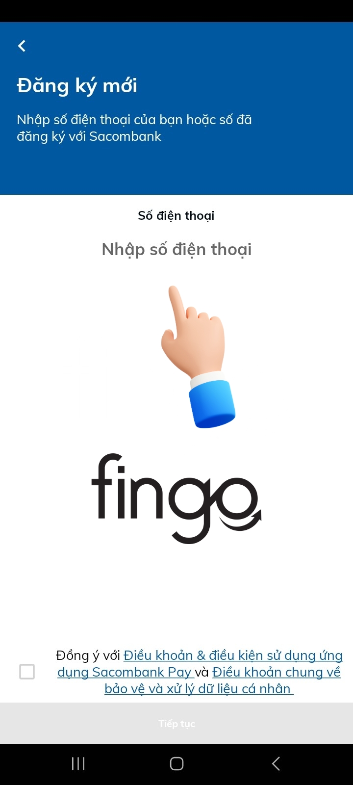 Nhập Số điện thoại của bạn > Đồng ý với điều khoản của ngân hàng > Bấm Đăng ký ngay để bắt đầu.