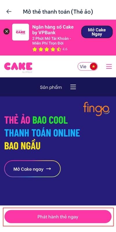 Chọn phát hành thẻ ngay