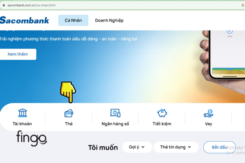 Chọn danh mục “Thẻ”.