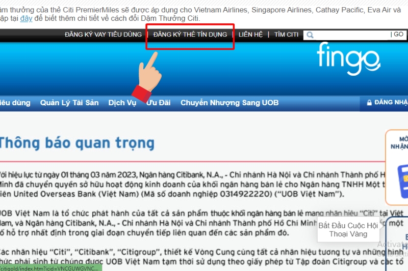 Chọn mục “Đăng ký mở thẻ tín dụng”.