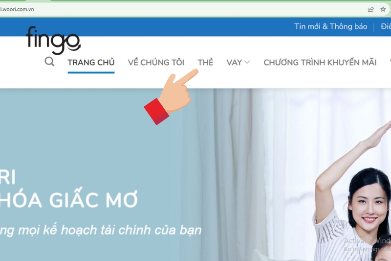 Chọn mục “Thẻ”.