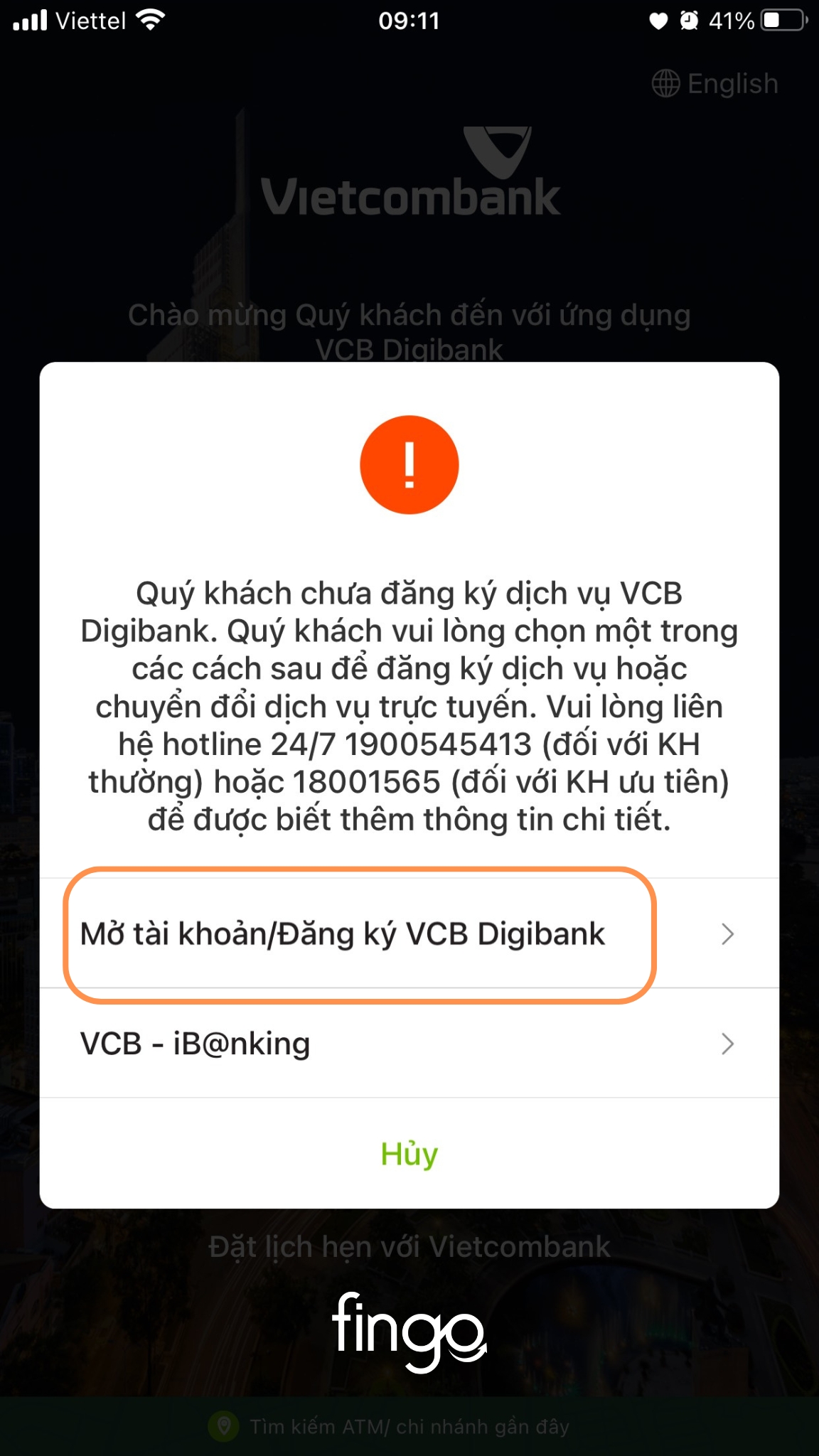 Mở thẻ Vietcombank online bước 2