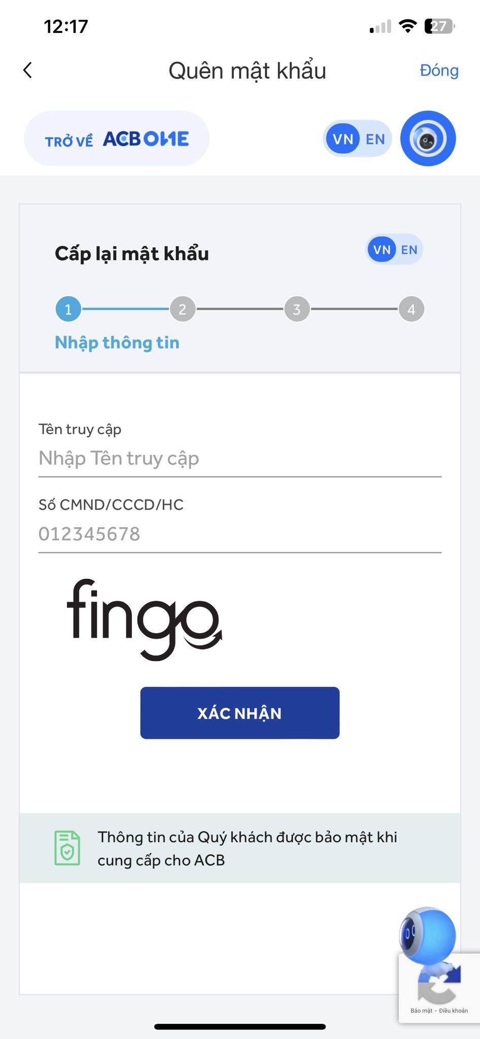 Nhập thông tin cá nhân 
