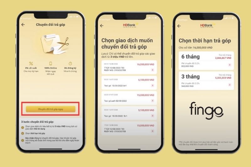 Các bước chuyển đổi trả góp HDBank