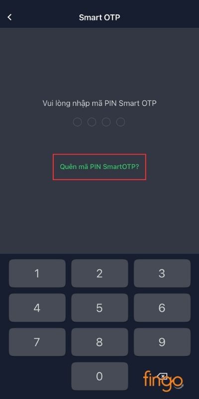 Chọn Quên mã PIN SmartOTP