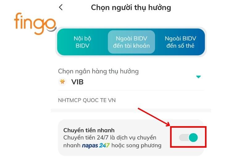 Ttắt tính năng chuyển tiền nhanh 24/7 khi thực hiện giao dịch chuyển tiền.