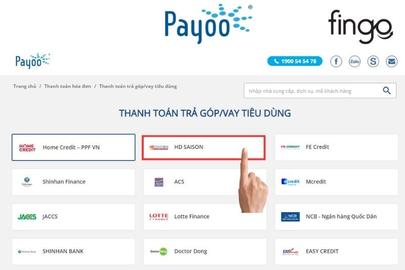 Trang web thanh toán khoản vay HD SAISON của Payoo