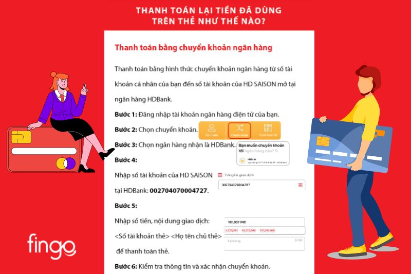 Thanh toán thẻ tín dụng HD SAISON chuyển khoản ngân hàng