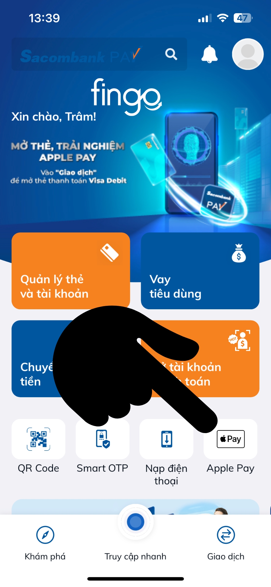 Thêm thẻ Sacombank vào Apple Pay bước 1
