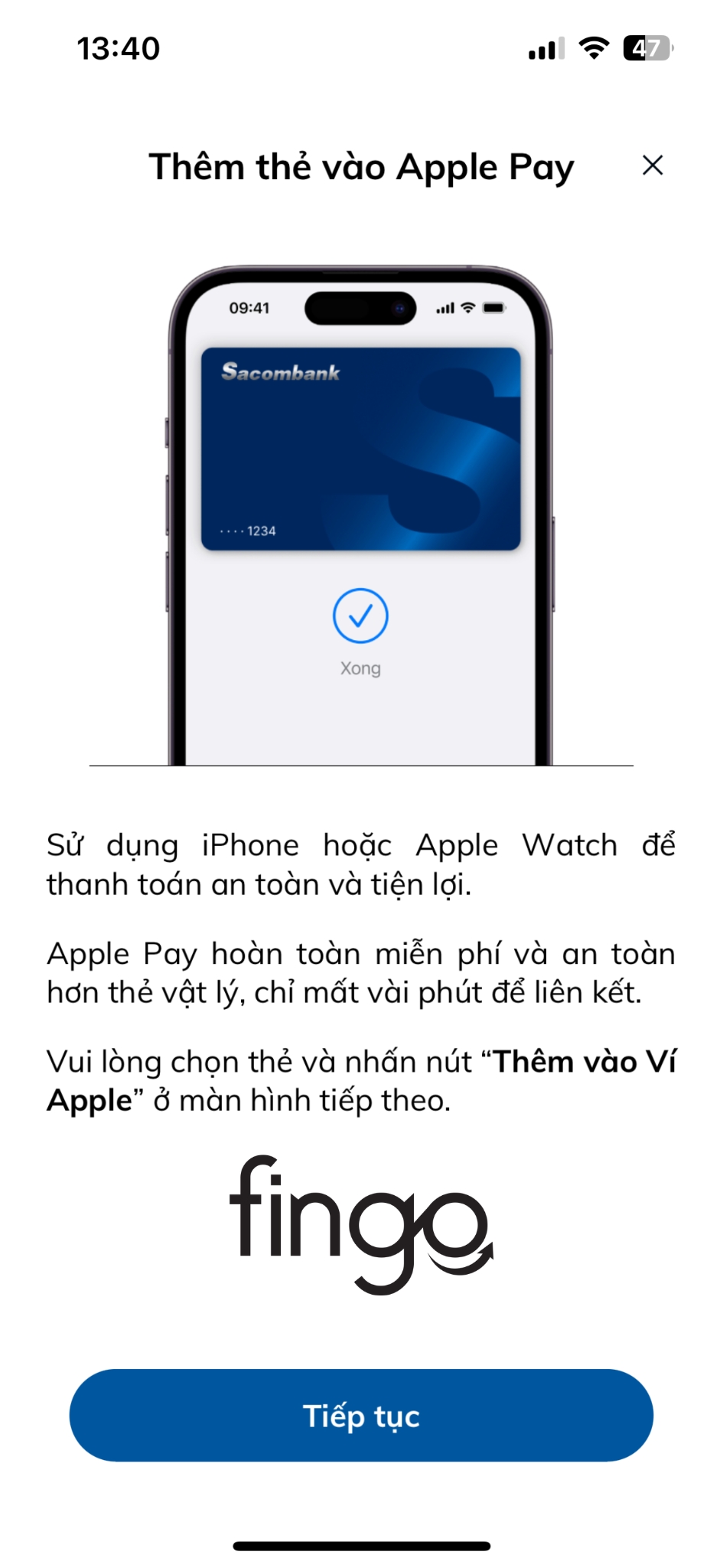 Thêm thẻ Sacombank vào Apple Pay bước 2