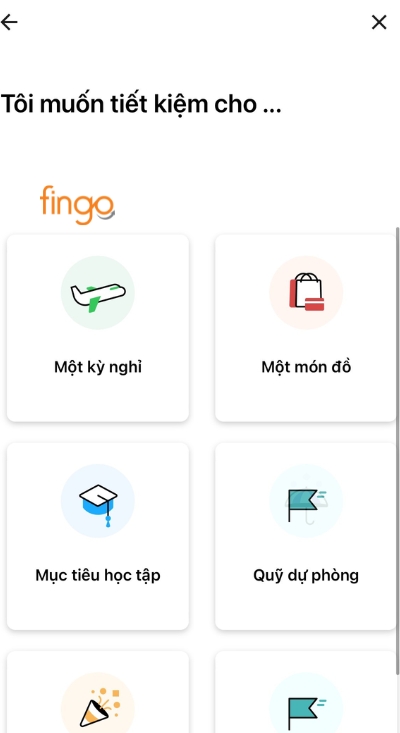 Nhấn chọn loại mục tiêu tiết kiệm