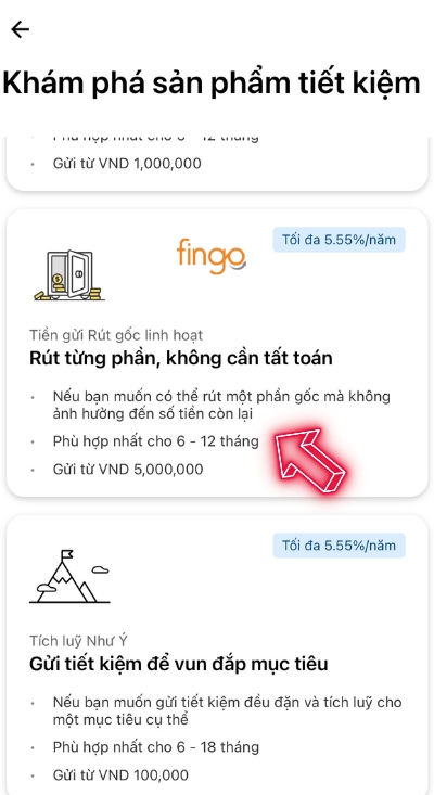 Nhấn chọn mục tiết kiệm tiền gửi rút gốc linh hoạt Techcombank tại quầy 