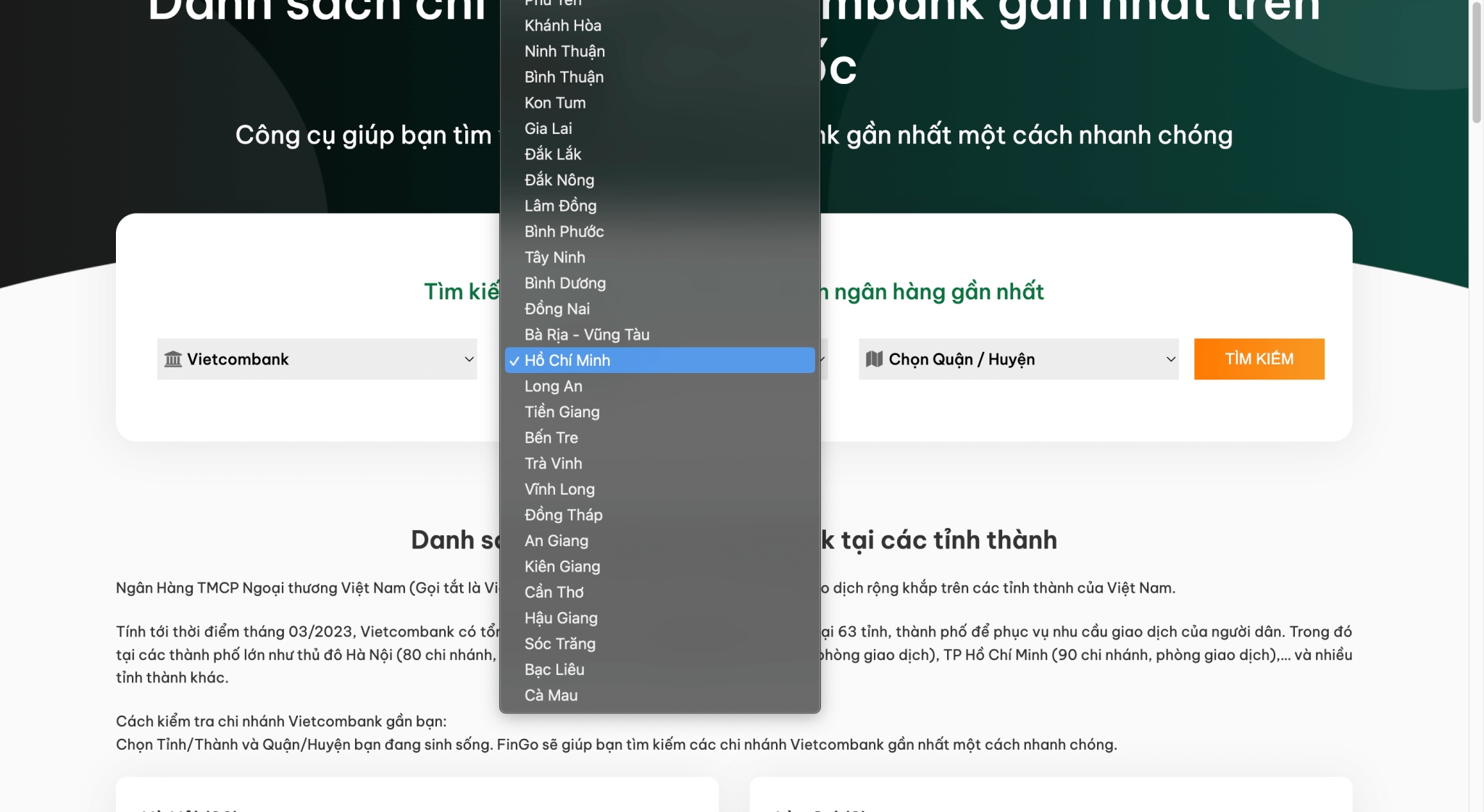 Tìm số hotline Vietcombank từng chi nhánh bước 2