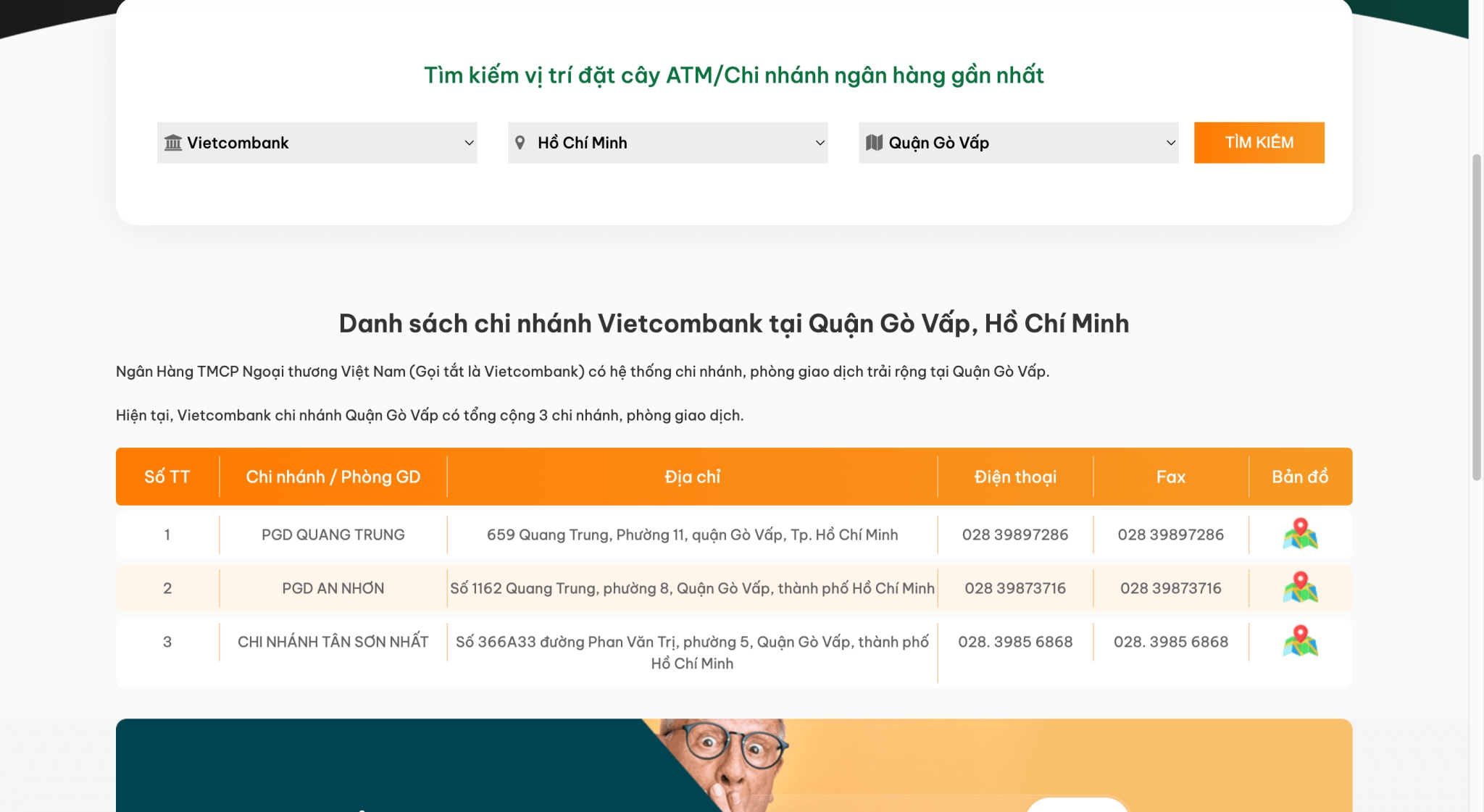 Tìm số hotline Vietcombank từng chi nhánh bước 3