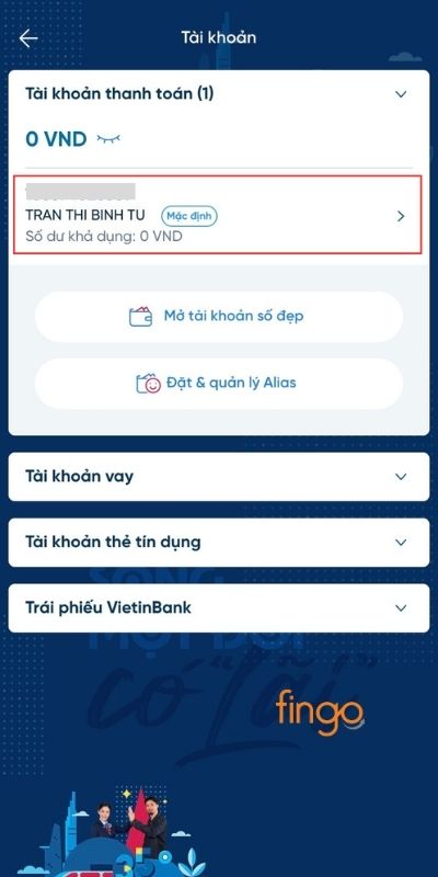 Chọn Tài khoản thanh toán