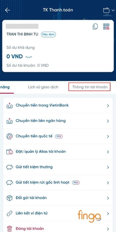 Chọn Thông tin tài khoản