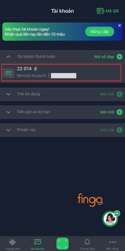 Chọn tài khoản thanh toán