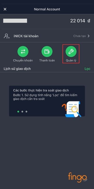 Chọn công cụ Quản lý