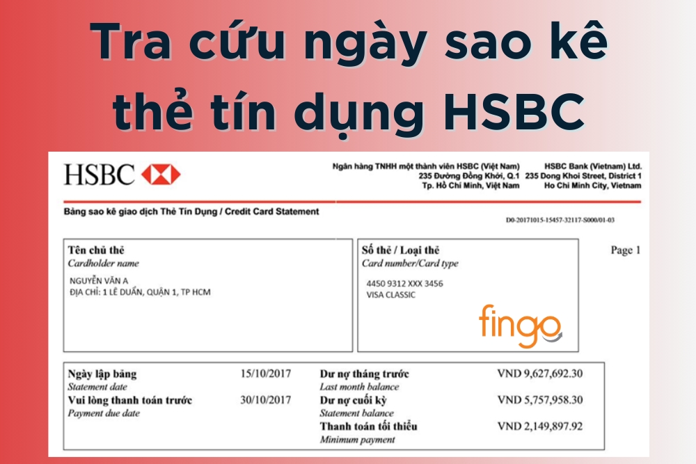Tra cứu ngày sao kê thẻ tín dụng HSBC nhanh nhất