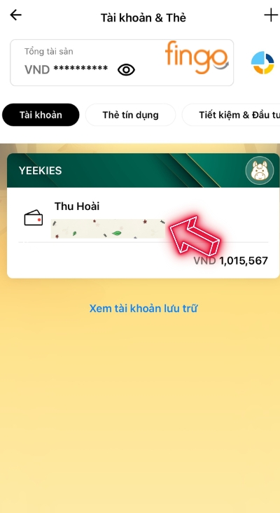 Nhấn chọn tài khoản mà bạn muốn tra cứu số thẻ