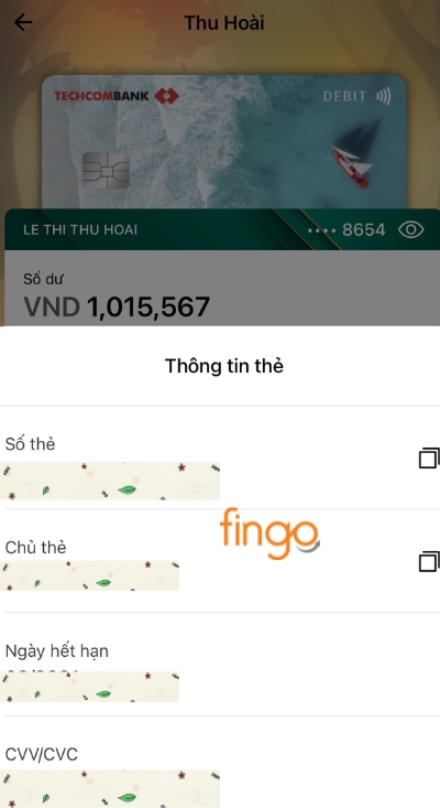 Thông tin số thẻ cùng một vài thông tin liên quan khác