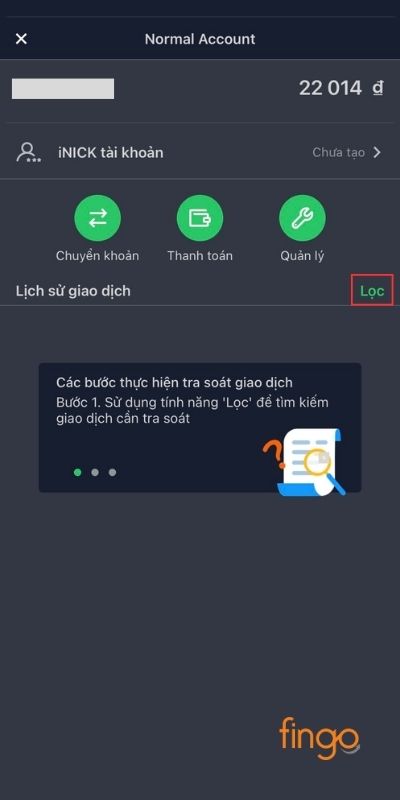 Chọn bộ lọc để lọc thời gian tra soát giao dịch