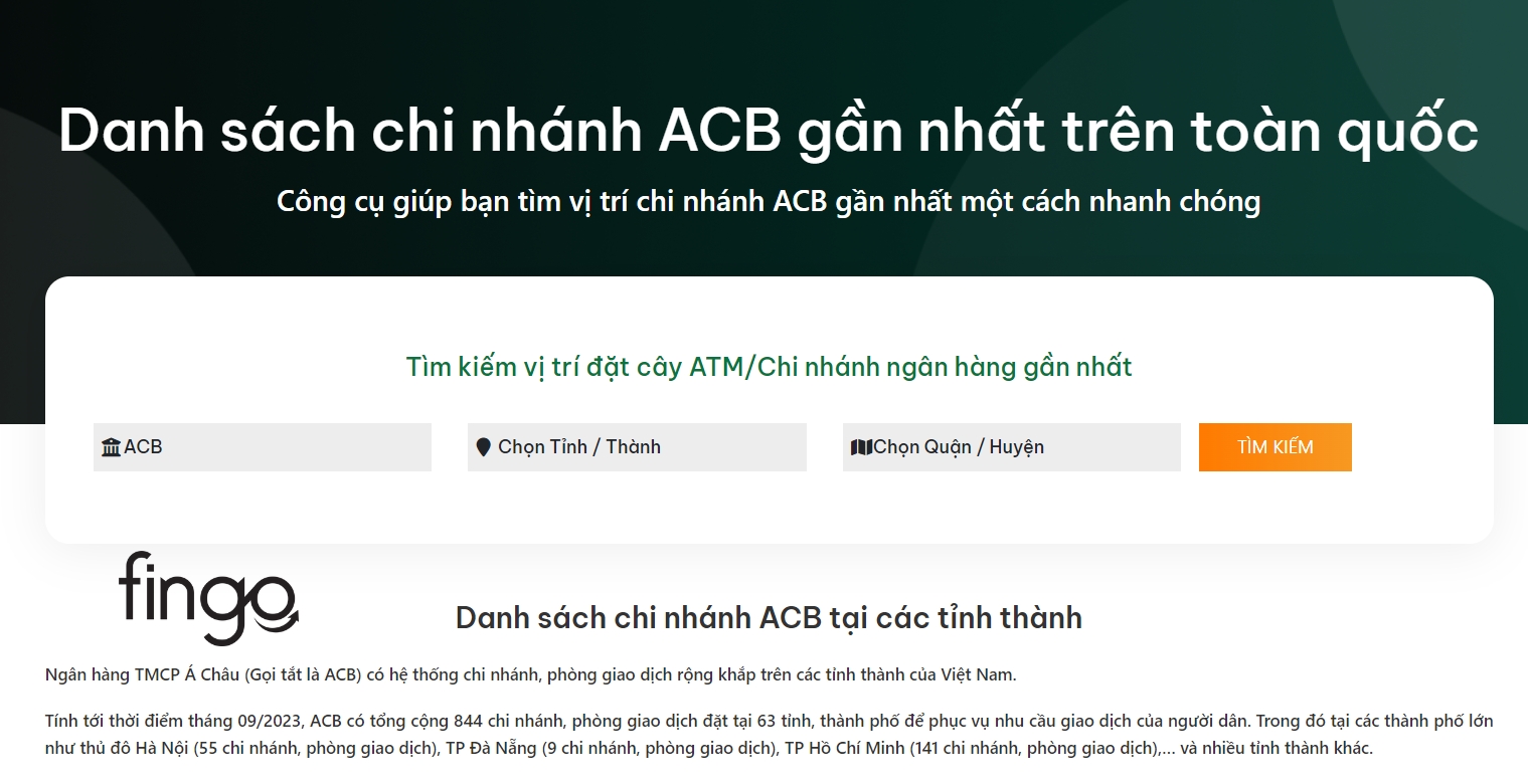Truy cập vào chi nhánh ngân hàng ACB