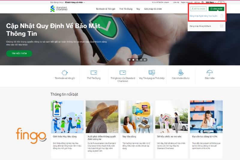 Truy cập vào trang web chính thức của ngân hàng Standard Chartered