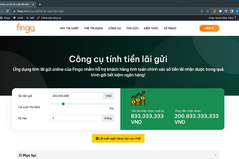 Cách tính lãi suất ngân hàng bước 2
