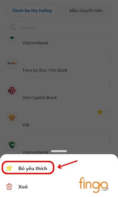 Chọn Bỏ yêu thích.