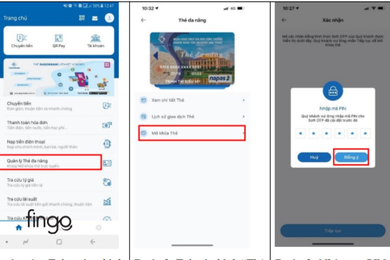 Nhập mã PIN cho Soft OTP đã cài đặt để mở thẻ SaiGonBank bị khóa