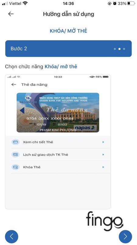 Chọn chức năng "Khóa/ mở thẻ"