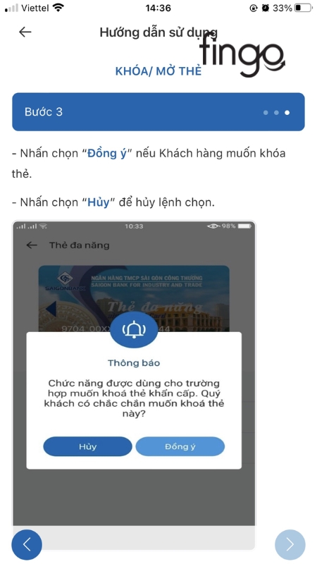 Nhấn đồng ý để xác nhận khóa thẻ SaiGonBank