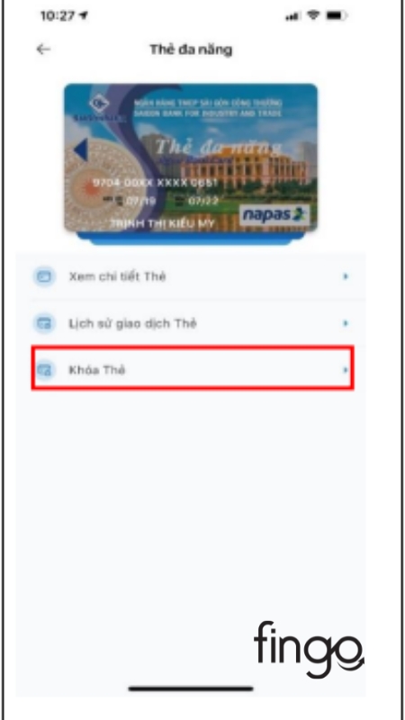 Thẻ trở về trạng thái khóa thẻ