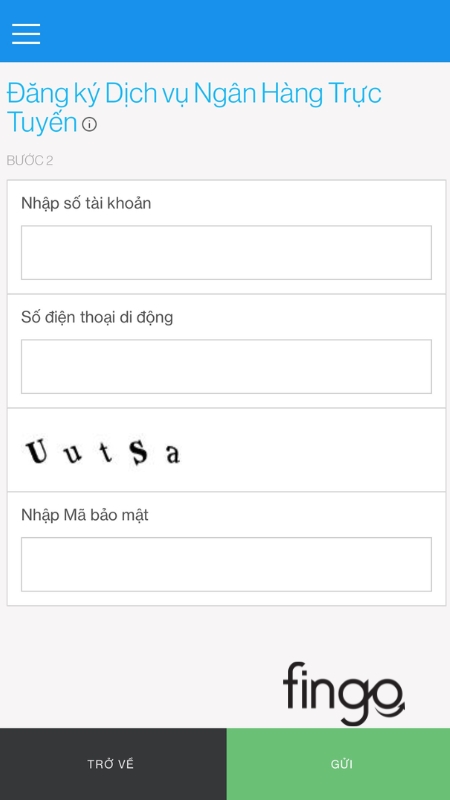  Nhập số điện thoại, số tài khoản và mã bảo mật
