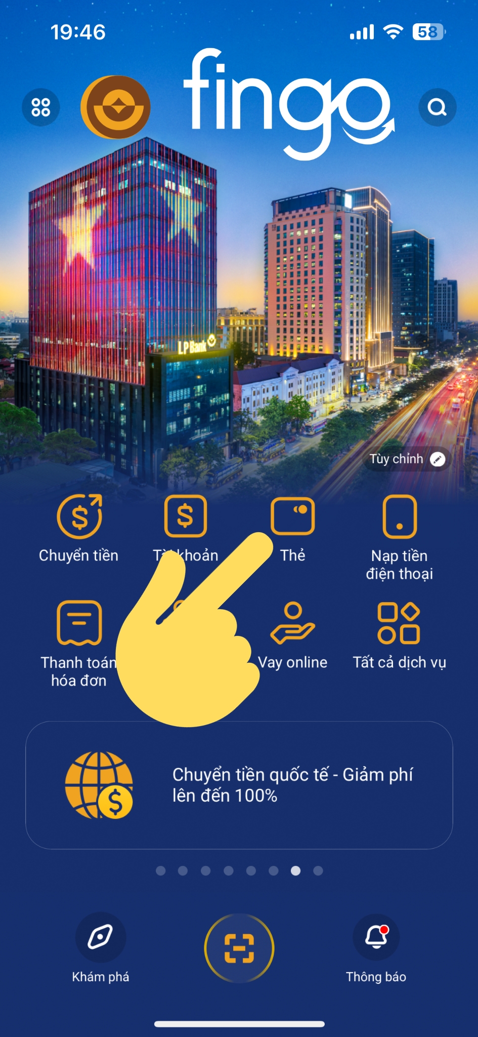 Cách khóa thẻ LPBank bước 1