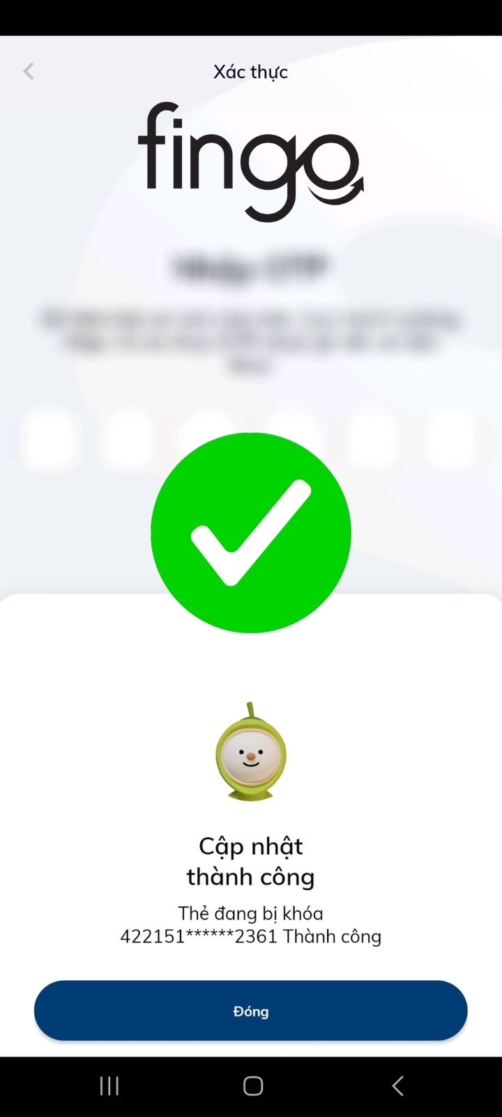 Hoàn tất khóa thẻ Sacombank tạm thời.