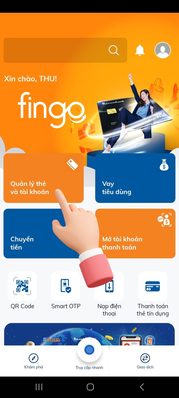 Chọn "Quản lý thẻ và tài khoản".