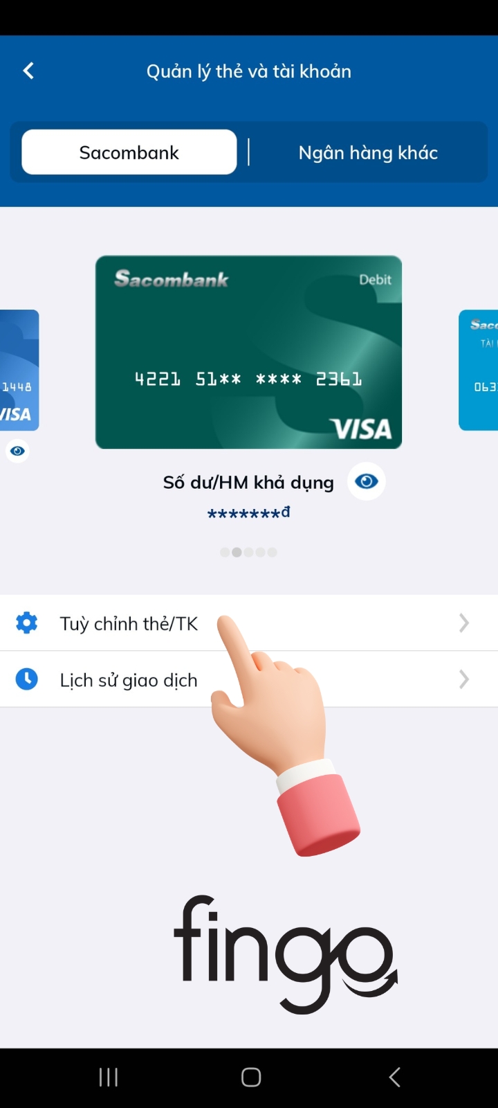 Lướt chọn thẻ muốn khóa > chọn "Tùy chỉnh thẻ/TK".