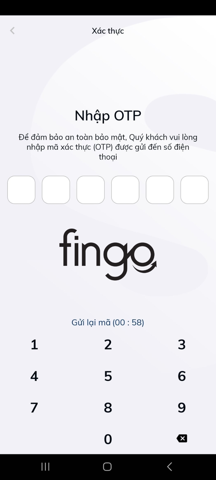 Nhập mã OTP. 