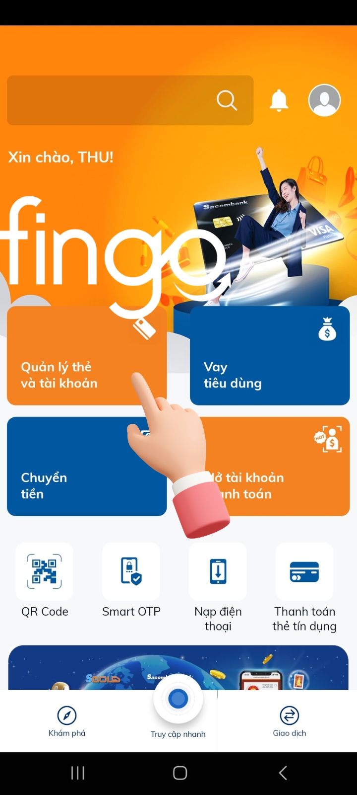 Chọn "Quản lý thẻ và tài khoản".