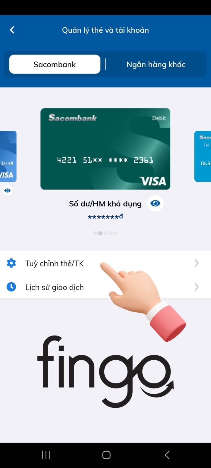 Lướt chọn thẻ muốn khóa > chọn "Tùy chỉnh thẻ/TK".