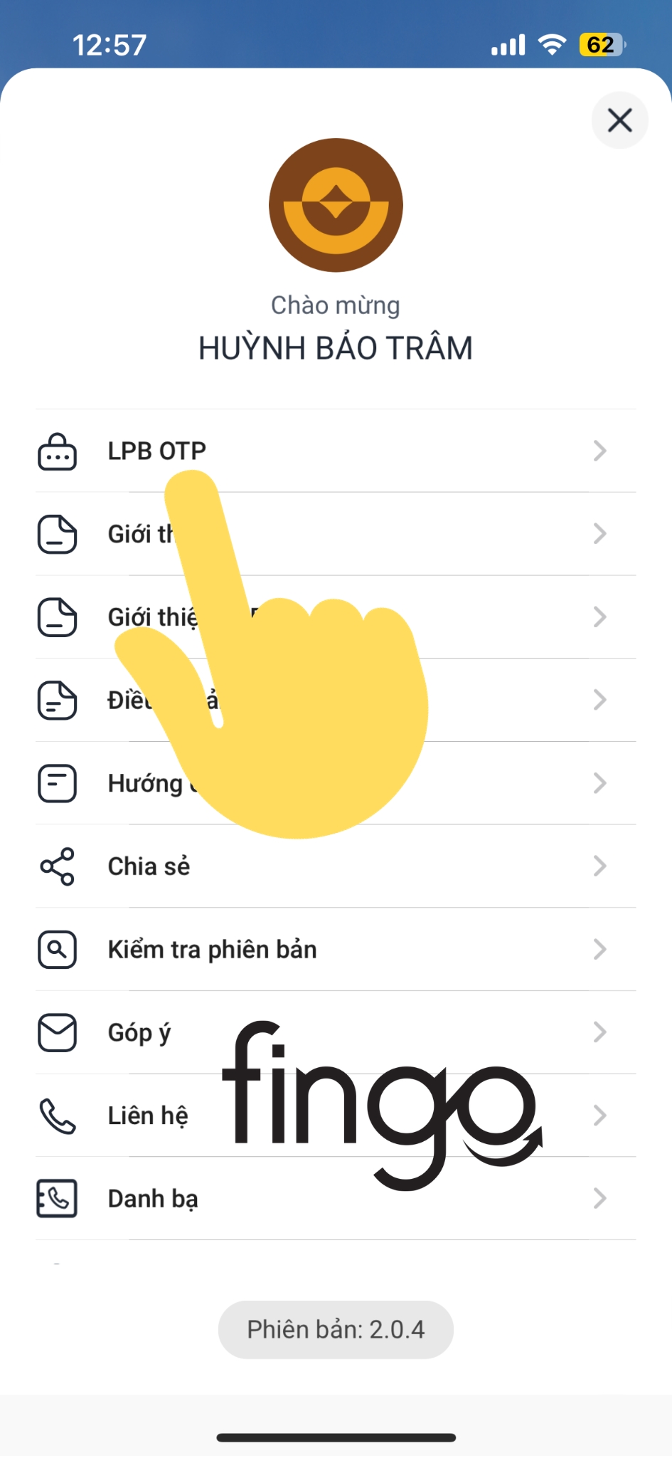 Cách kích hoạt LPB OTP bước 2